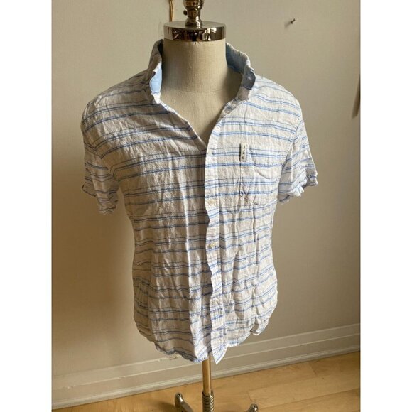 Ben Sherman Men's striped linen button up shirt Large Blue white - Picture 2 of 7